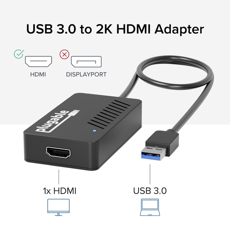 Plugable USB 3.0 to HDMI Video Graphics Adapter â€“ DisplayLink Certified for Multiple Monitors up to 2560x1440 â€“ External USB to HDMI Adapter Compatible with Windows 11, 10, 7, XP, and macOS - Image 2